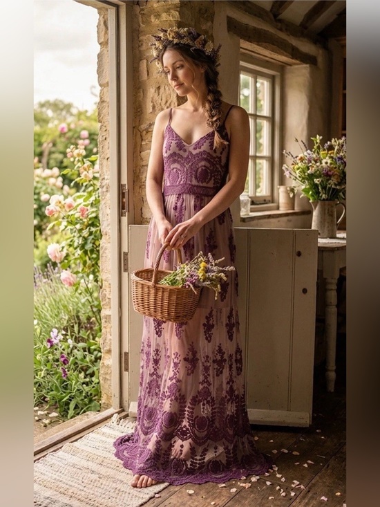 Altar'd State Dresses & Skirts - Alter’d State Apololina Bohemian Lace Maxi Dress in Plum